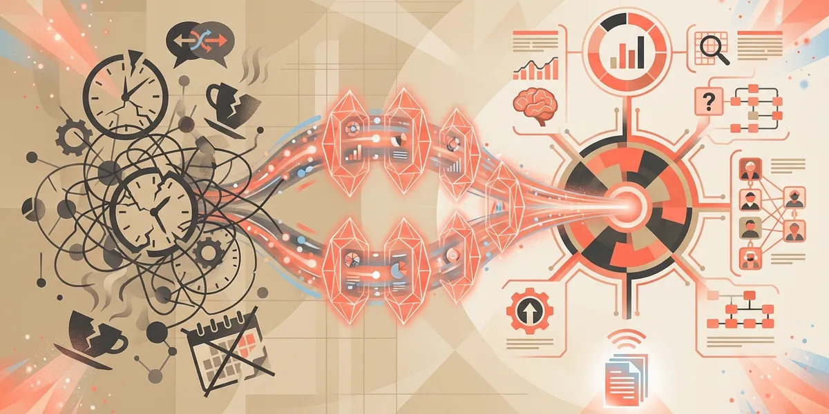 Abstract visualization of structured focus group research report with multiple perspectives