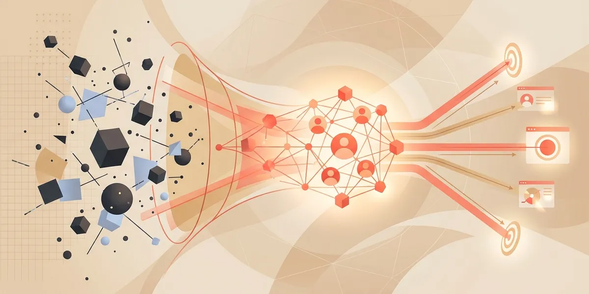 Abstract visualization of diverse human value profiles converging into meaningful patterns