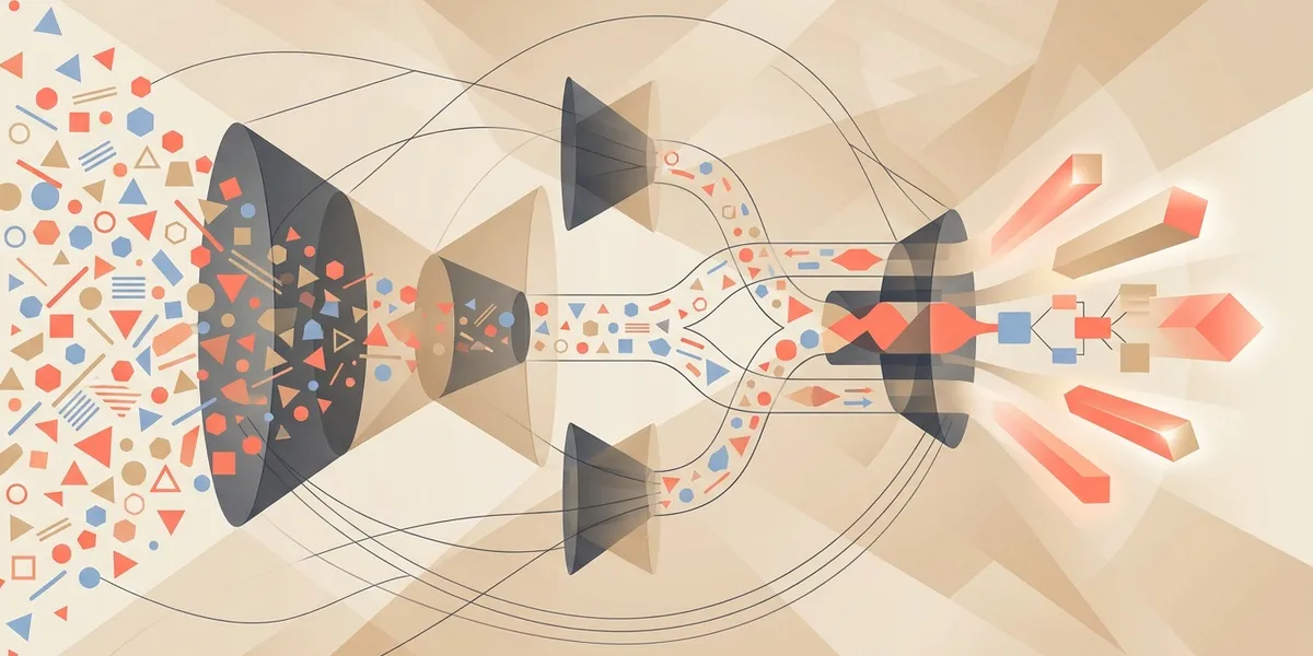 Abstract visualization of multiple message variants being tested simultaneously across diverse audience segments