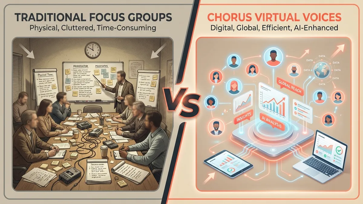 Traditional focus groups vs Chorus Virtual Voices comparison